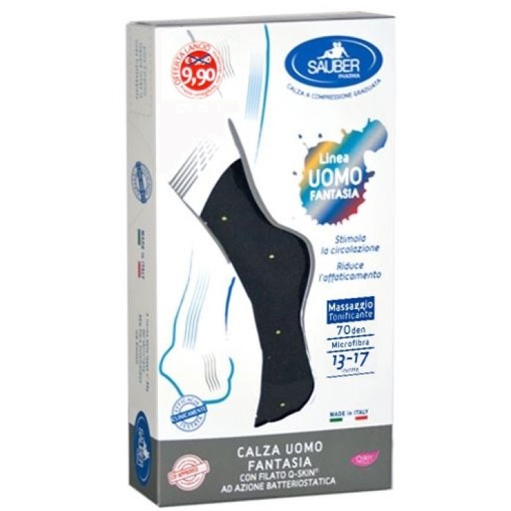 SAUBER CALZA UOMO FANTASIA Q-SKIN 70 DEN BLU POIS GIALLI TAGLIA M PROMO