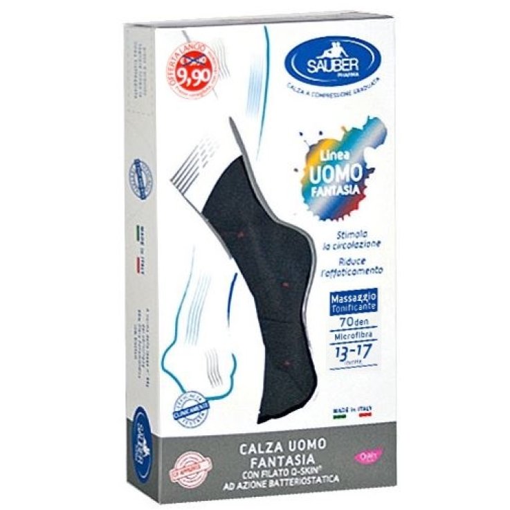 SAUBER CALZA UOMO FANTASIA Q-SKIN 70 DEN BLU POIS ROSSI TAGLIA G PROMO