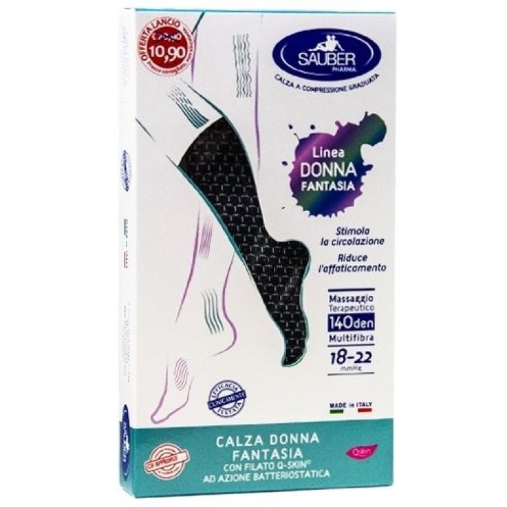 SAUBER CALZA DONNA FANTASIA FILATO Q-SKIN 140 DEN NERO MINISCACCO BIANCO TAGLIA G PROMO