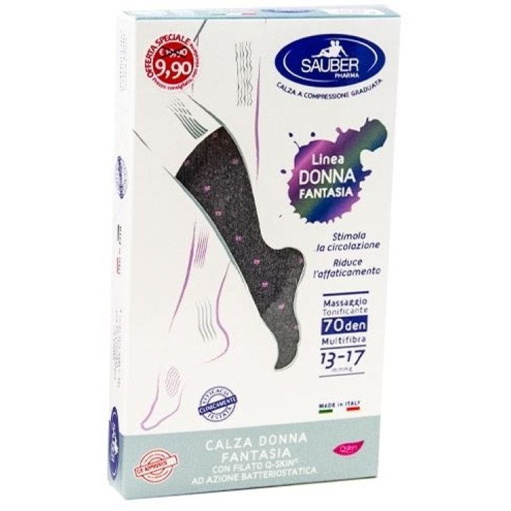SAUBER CALZA DONNA FANTASIA FILATO Q-SKIN 70 DEN GRIGIO POISROSA TAGLIA P PROMO
