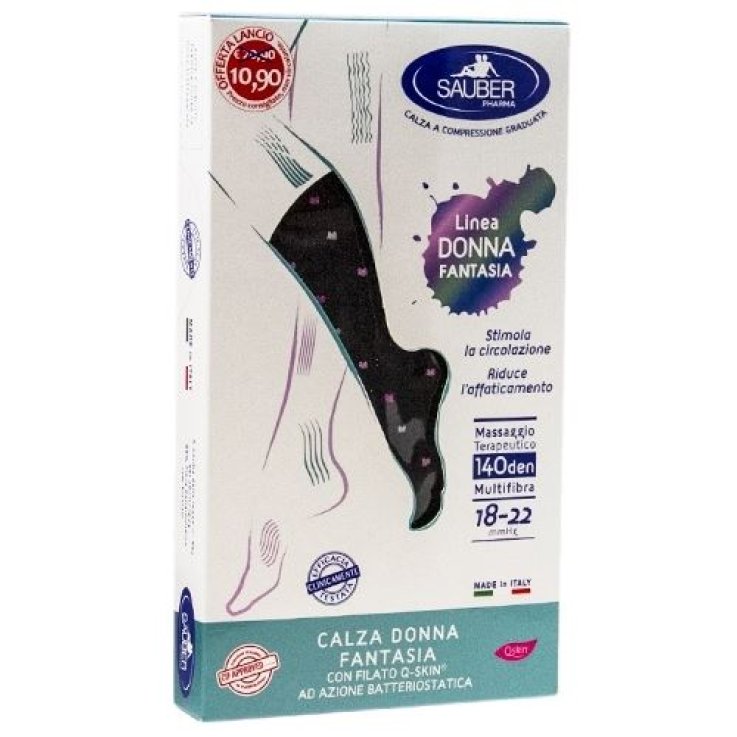 SAUBER CALZA DONNA FANTASIA FILATO Q-SKIN 140 DEN NERO POISBIANCO ROSA CICLAMINO TAGLIA G PROMO