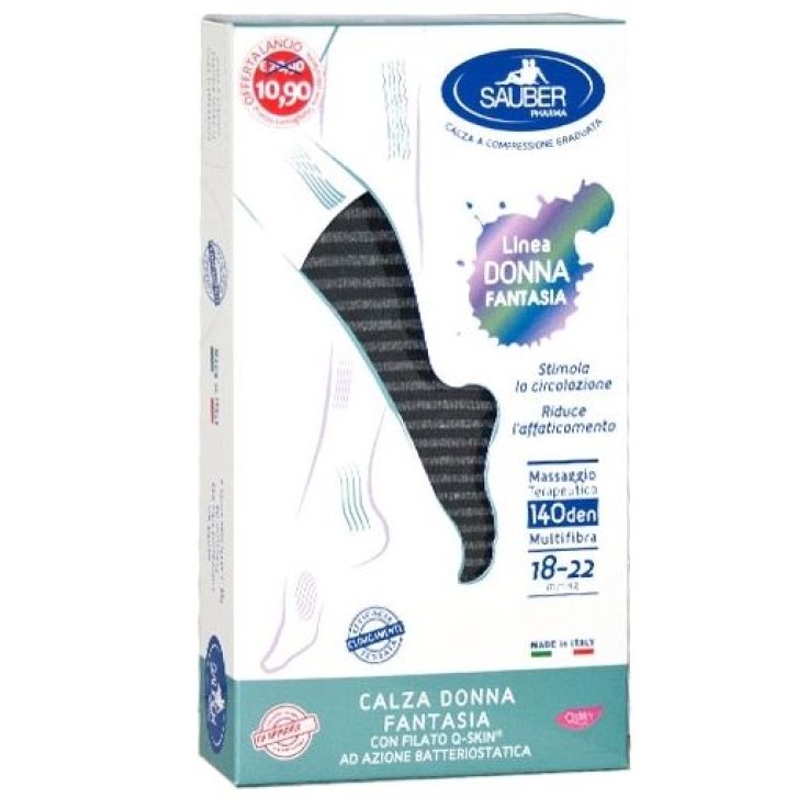 SAUBER CALZA DONNA FANTASIA FILATO Q-SKIN 140 DEN NERO RIGAFITTA GRIGIA TAGLIA G PROMO