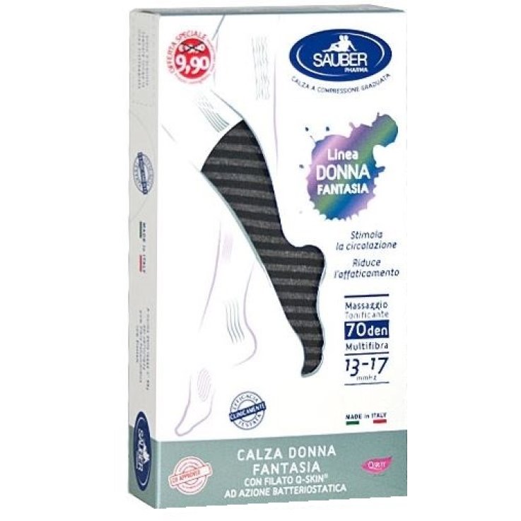 SAUBER CALZA DONNA FANTASIA FILATO Q-SKIN 70 DEN NERO RIGA FITTA GRIGIA TAGLIA G PROMOO