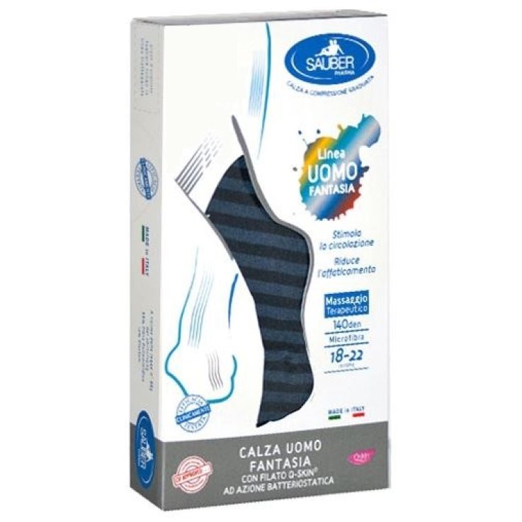 SAUBER CALZA UOMO FANTASIA Q-SKIN 140 DEN BLU RIGA LARGA DENIM TAGLIA P