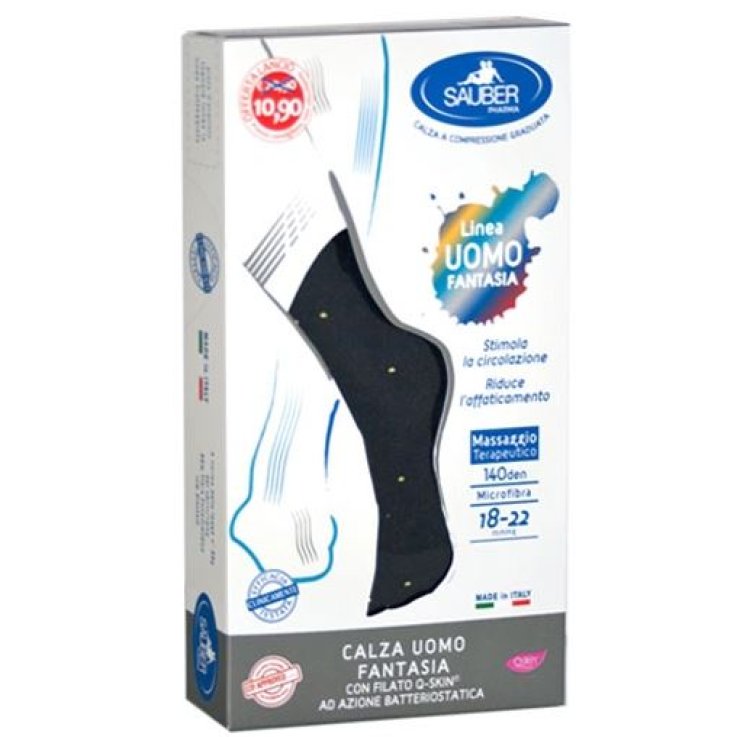 SAUBER CALZA UOMO FANTASIA Q-SKIN 140 DEN BLU POIS GIALLI TAGLIA P PROMO