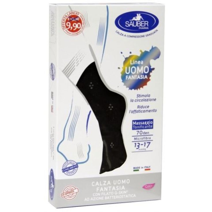 SAUBER CALZA UOMO FANTASIA Q-SKIN 70 DEN BLU DOPPIO POIS GRIGIO TAGLIA G PROMO