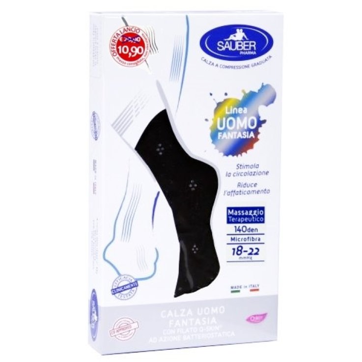 SAUBER CALZA UOMO FANTASIA Q-SKIN 70 DEN BLU DOPPIO POIS GRIGIO TAGLIA G PROMO