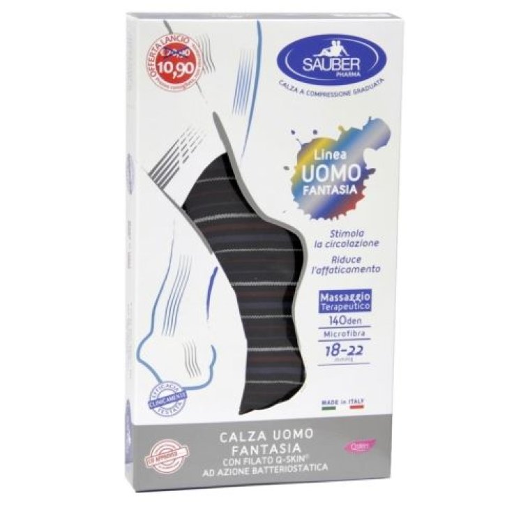 SAUBER CALZA UOMO FANTASIA Q-SKIN 140 DEN BLU RIGA BIANCA DENIM BORDEAUX TAGLIA G PROMO