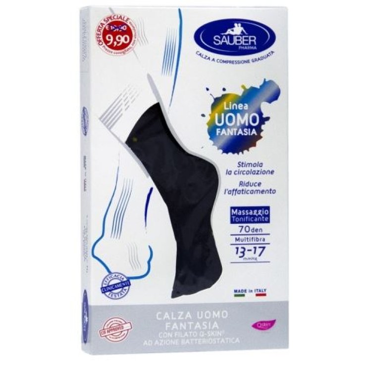 SAUBER CALZA UOMO FANTASIA Q-SKIN 70 DEN BLU POIS GIALLO E PETROLIO TAGLIA G PROMO