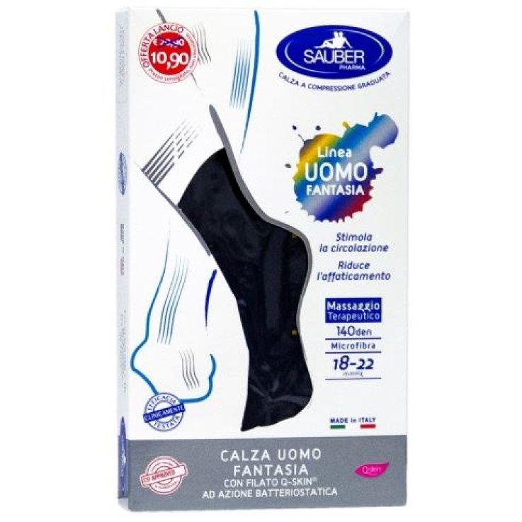 SAUBER CALZA UOMO FANTASIA Q-SKIN 140 DEN BLU POIS GIALLO EPETROLIO TAGLIA G PROMO