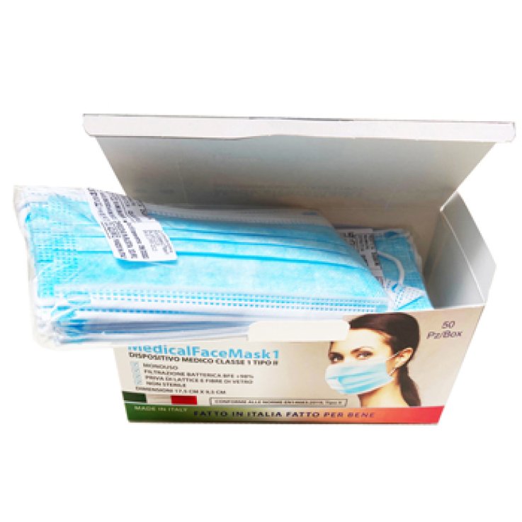 MASCHERINA CHIRURGICA MEDICAL FACE MASK TIPO II CELESTE 50 PEZZI