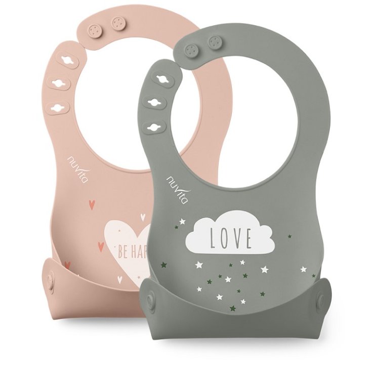 NUVITA SQUASHY BAVAGLINO ARROTOLABILE SILICONE 2 PEZZI ENGLISH ROSE SAGE GREEN